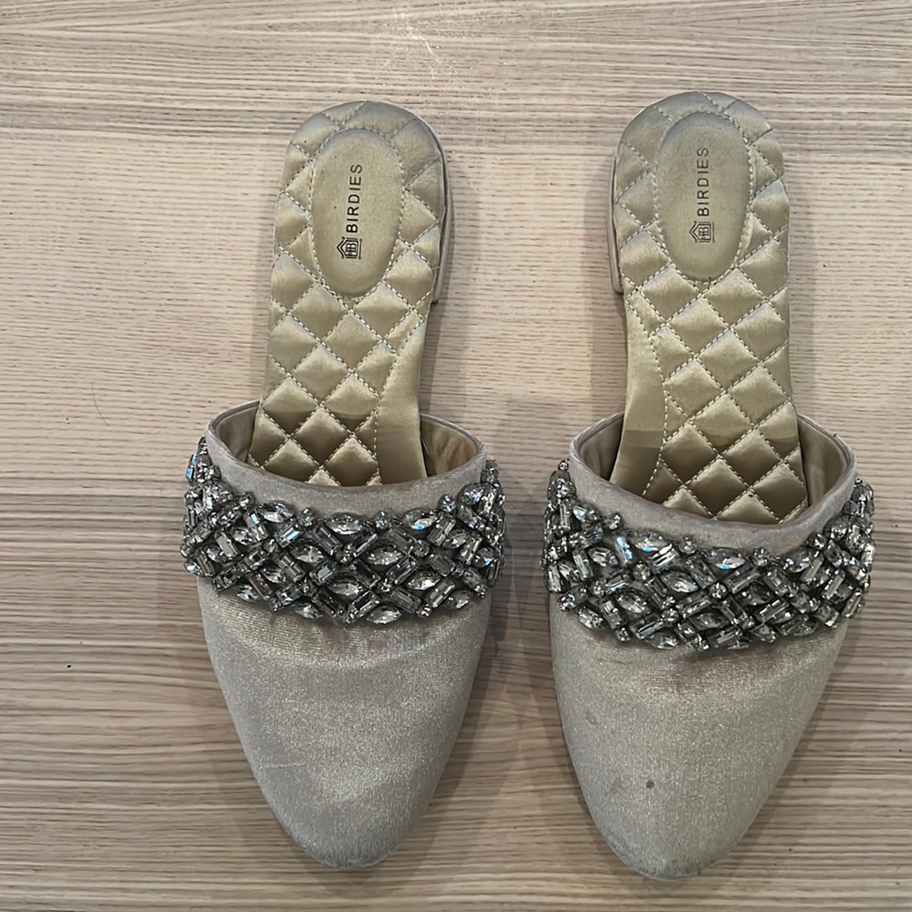 Birdies wedding slipper diamond bejeweled velvet white sz 9.5